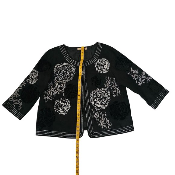 Choices Women's Boho Chic Floral Embroidery Open Front Black Jacket Women's L - Picture 14 of 14